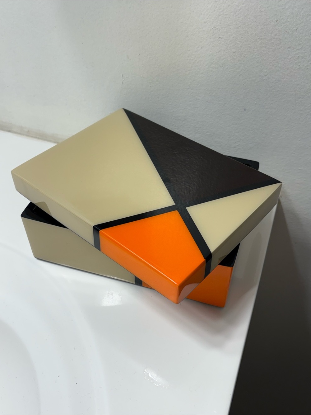 Pacific Connections Geometric Acrylic Jewelry Box in Orange, Cream & Black